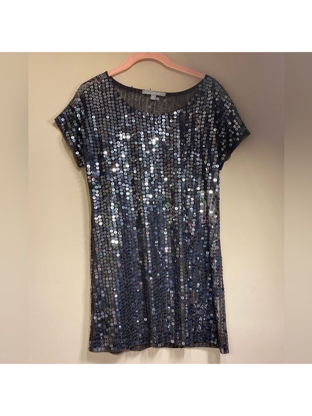 NY Collection Gray Mesh Top with Paillettes M